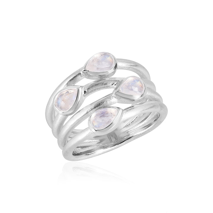 Rainbow Moonstone Silver Stacking Ring