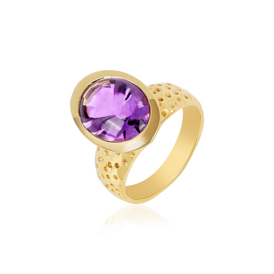 Amethyst Silver Dome Ring