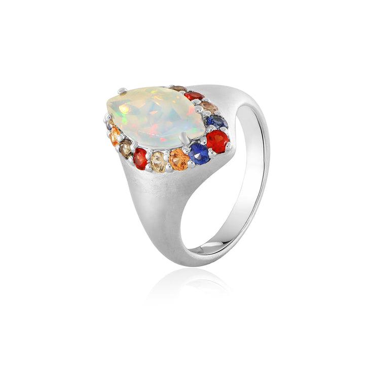 Ethiopian Opal and Multi Sapphire Silver Ring