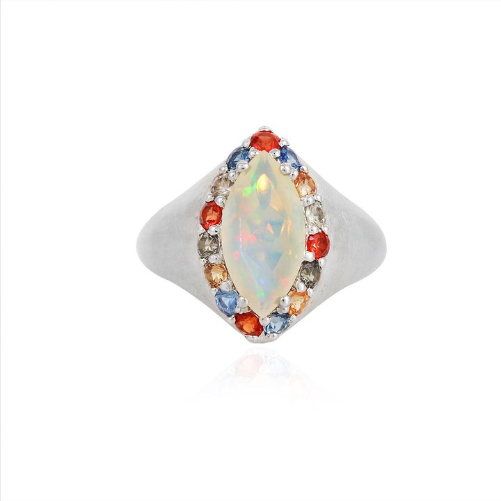 Ethiopian Opal and Multi Sapphire Silver Ring