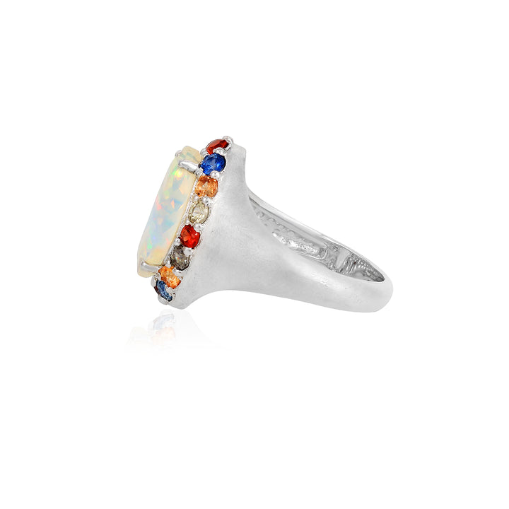 Ethiopian Opal and Multi Sapphire Silver Ring