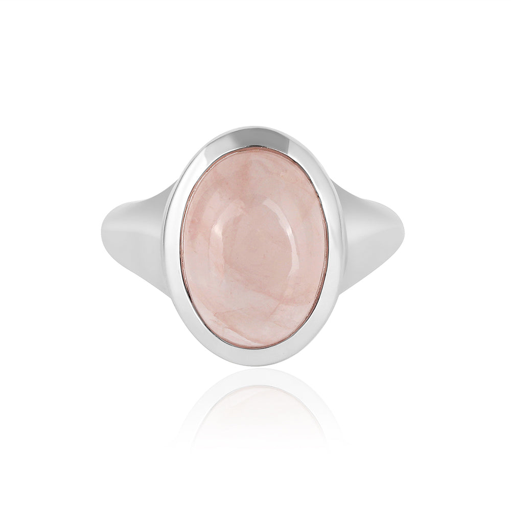 Rose Quartz Oval Cabochon Silver Ring