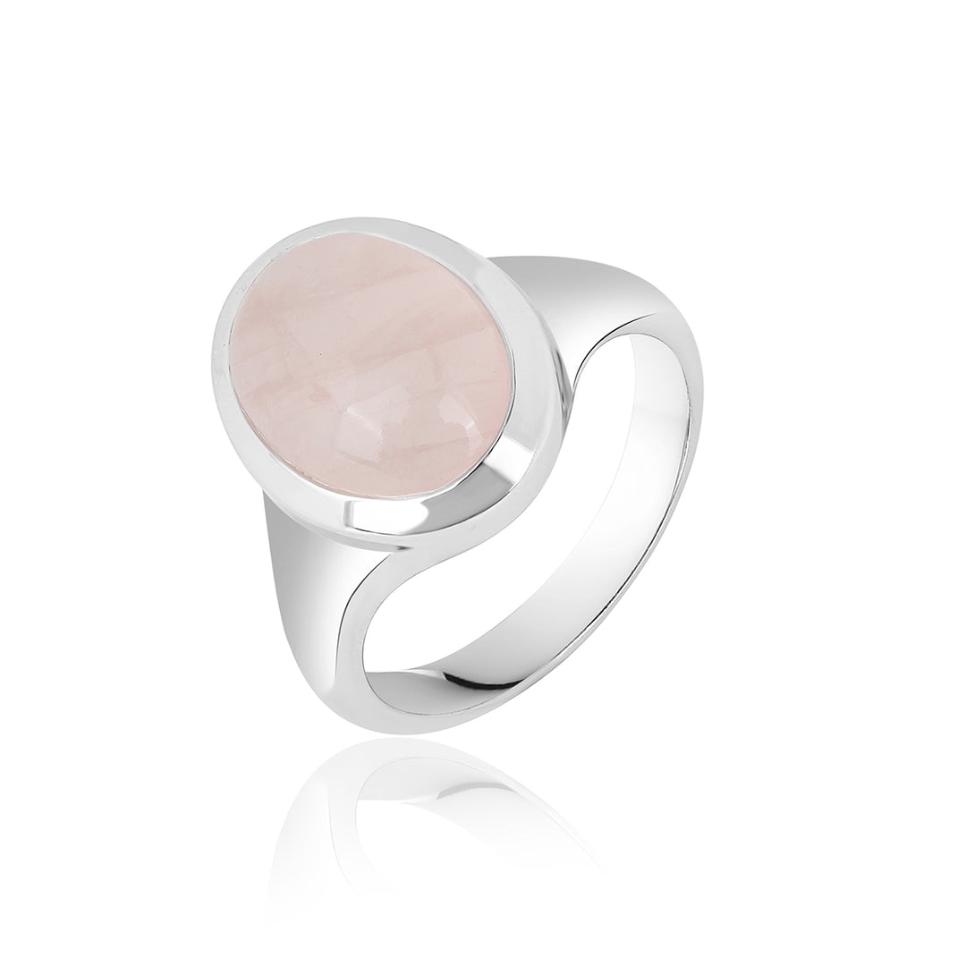 Rose Quartz Oval Cabochon Silver Ring