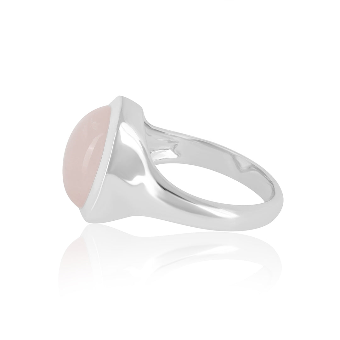 Rose Quartz Oval Cabochon Silver Ring