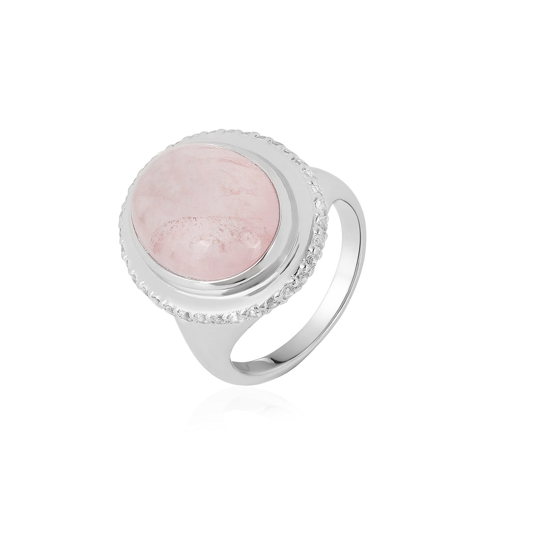 Rose Quartz and White Topaz Silver Ring