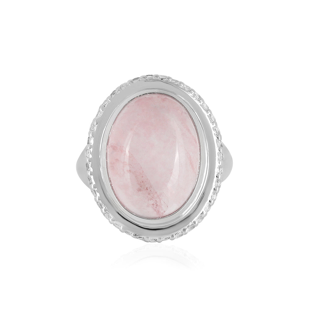 Rose Quartz and White Topaz Silver Ring