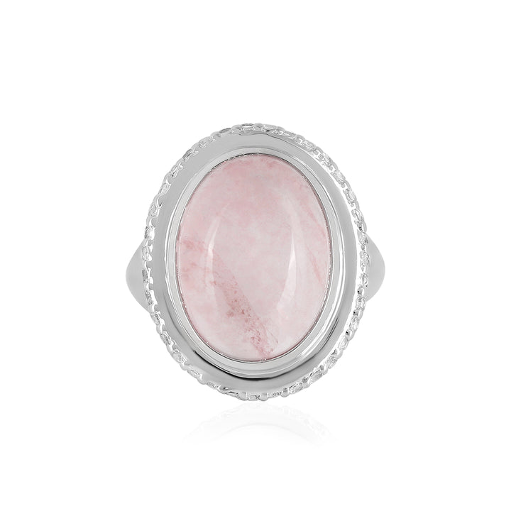 Rose Quartz and White Topaz Silver Ring