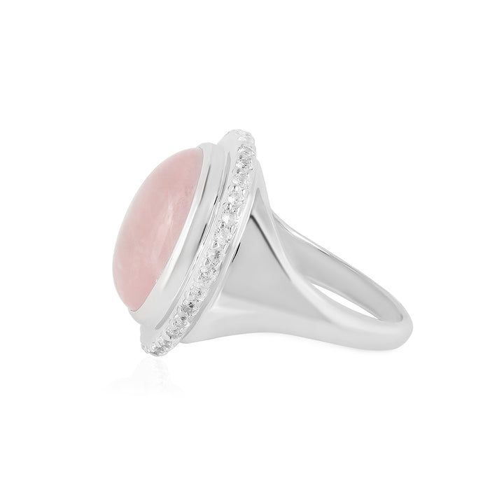 Rose Quartz and White Topaz Silver Ring