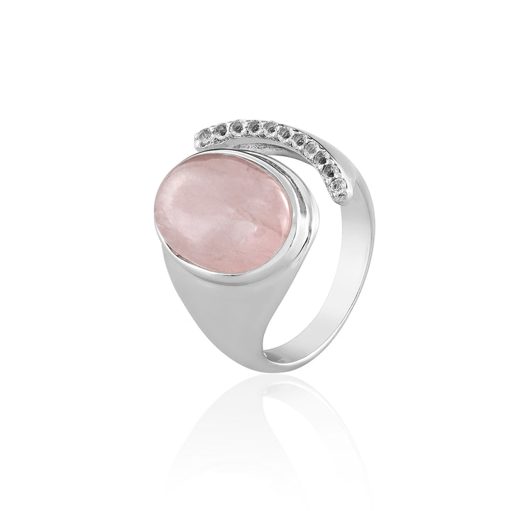 Rose Quartz and Zircon Silver Ring