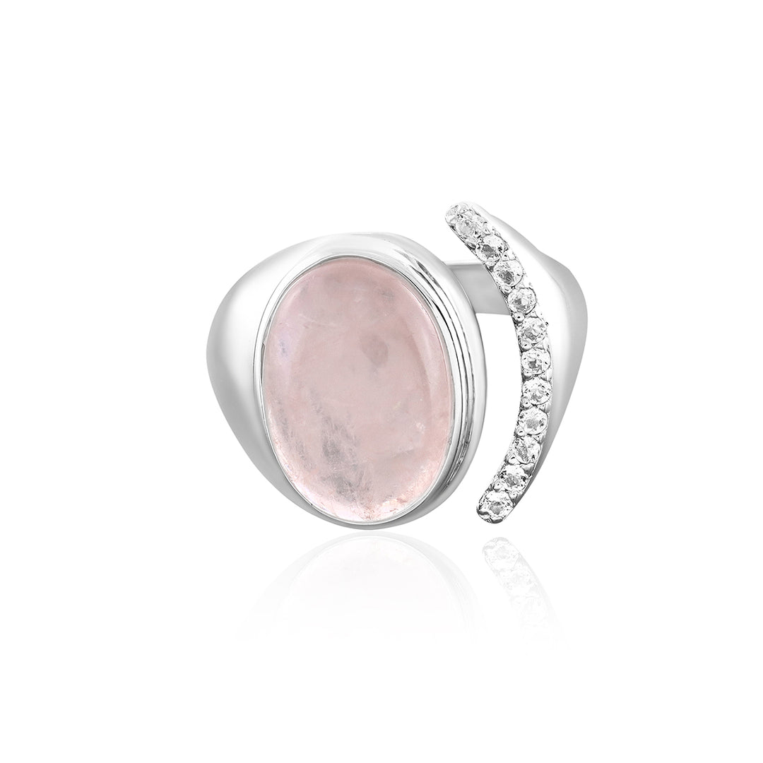 Rose Quartz and Zircon Silver Ring