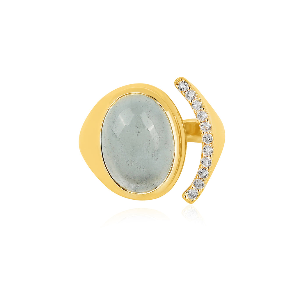 Aquamarine and Zircon Silver Ring