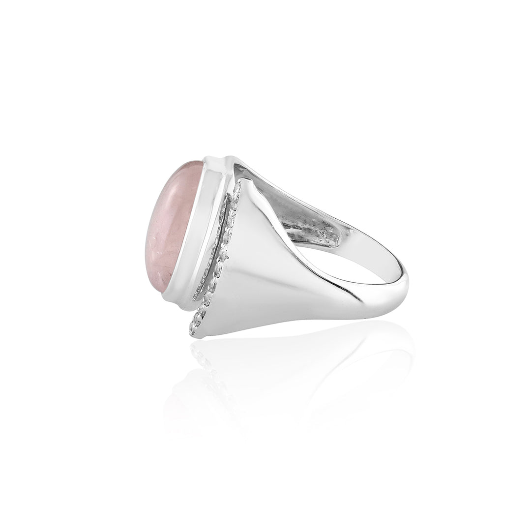 Rose Quartz and Zircon Silver Ring