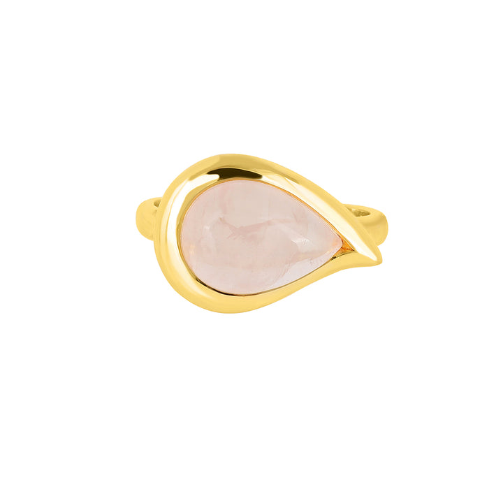 Rose Quartz Pear Cabochon Silver Ring