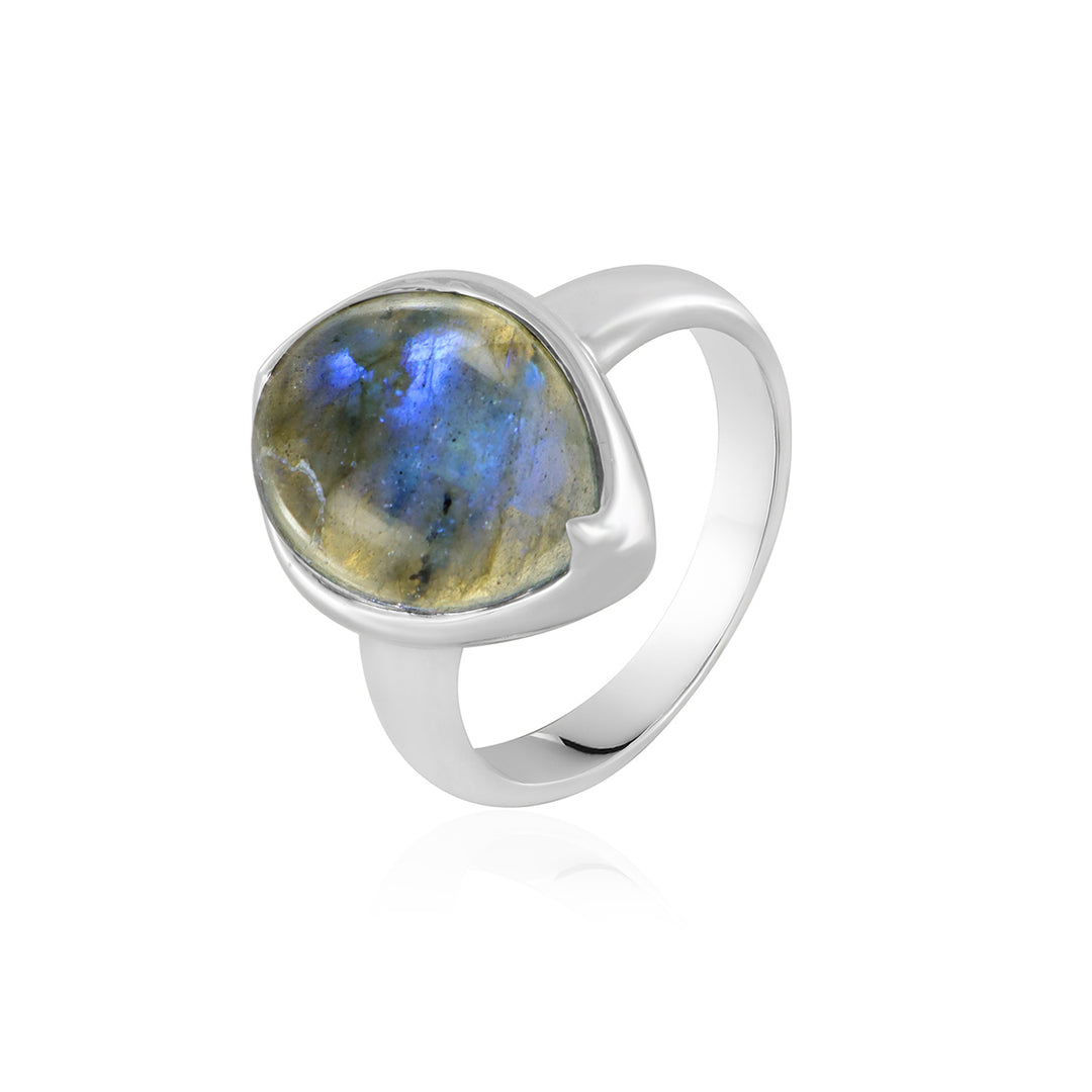 Labradorite Pear Cabochon Silver Ring