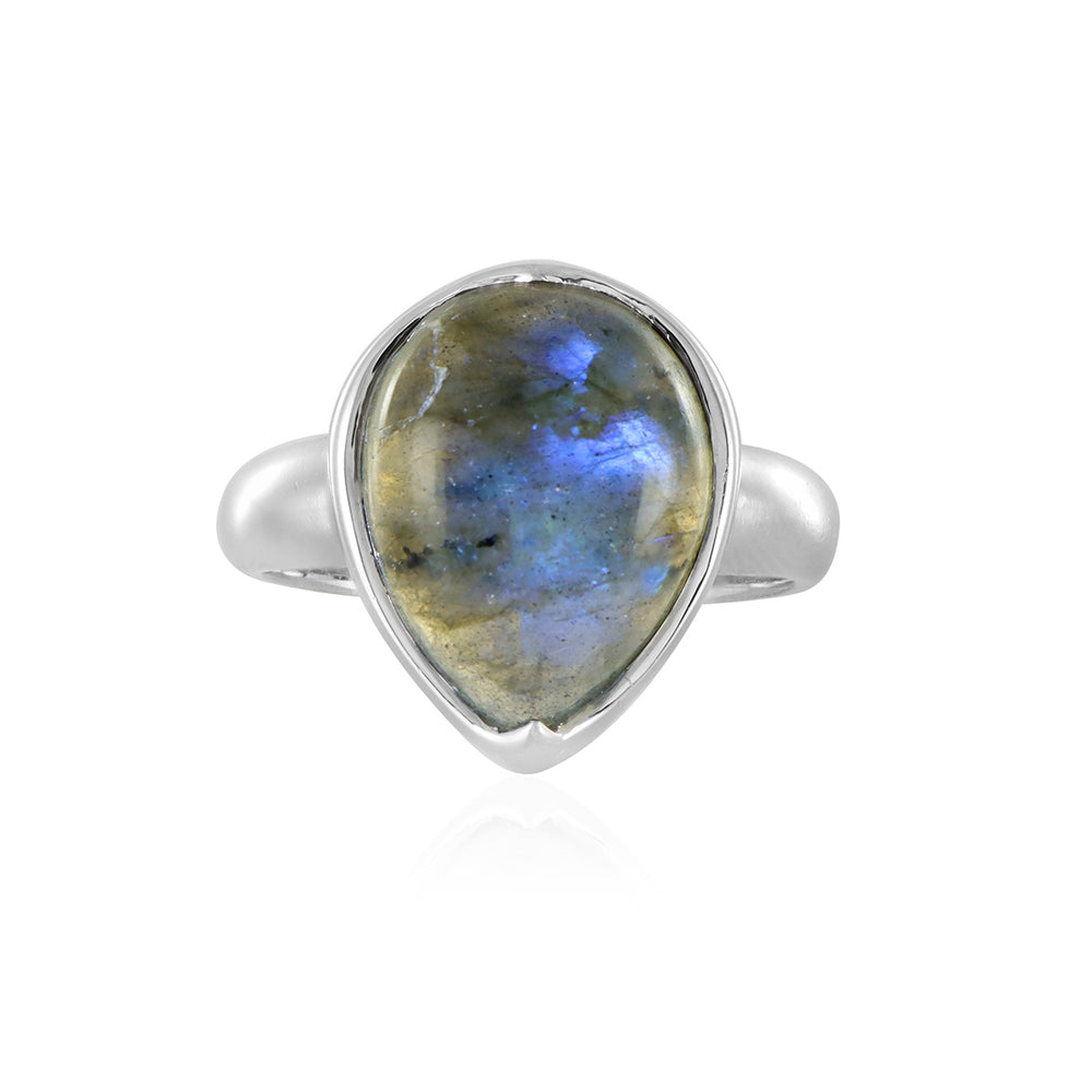 Labradorite Pear Cabochon Silver Ring