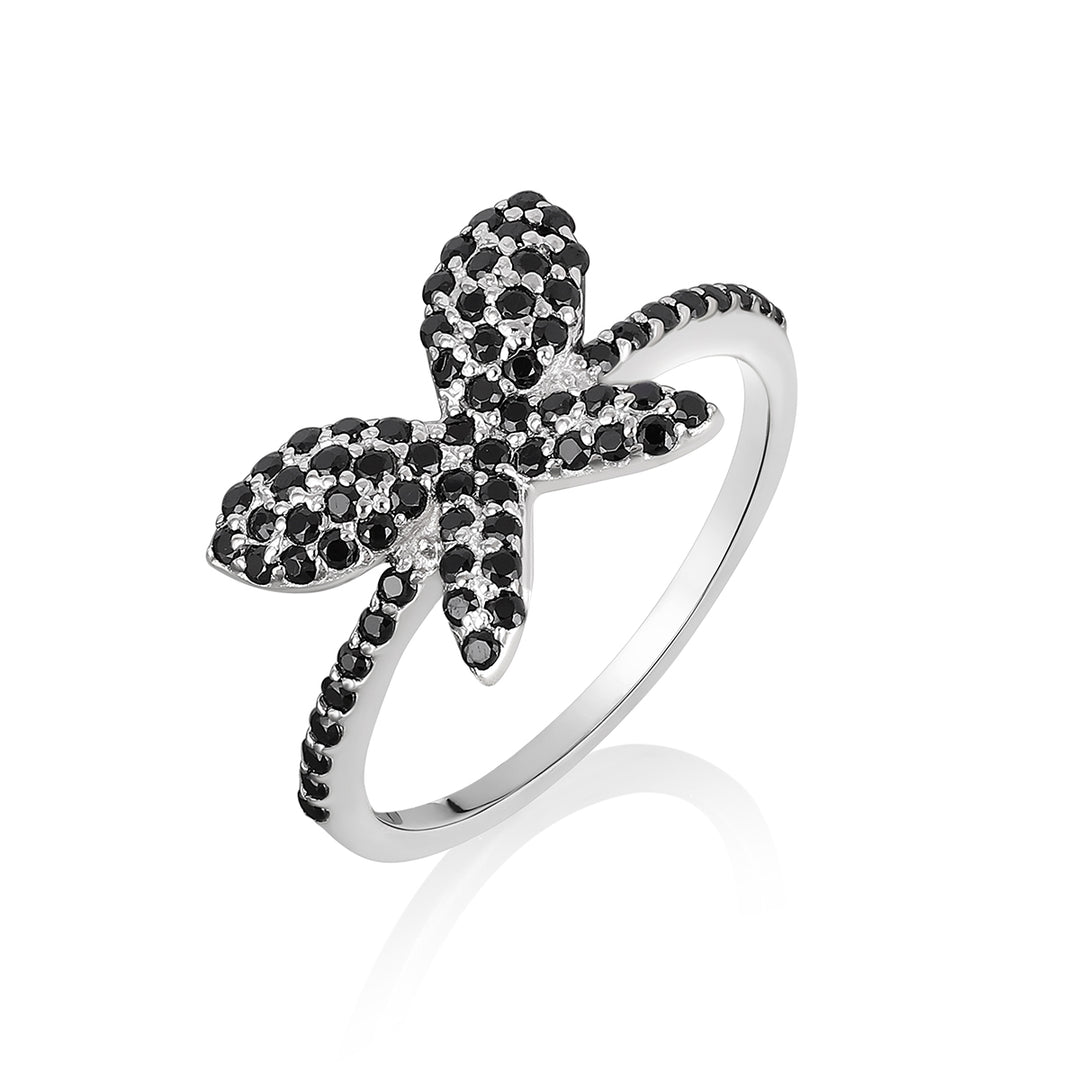Black Spinel Butterfly Silver Ring