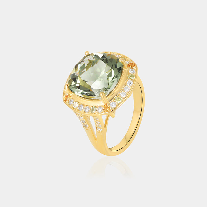 Green Amethyst with Peridot, Citrine and Zircon Silver Ring