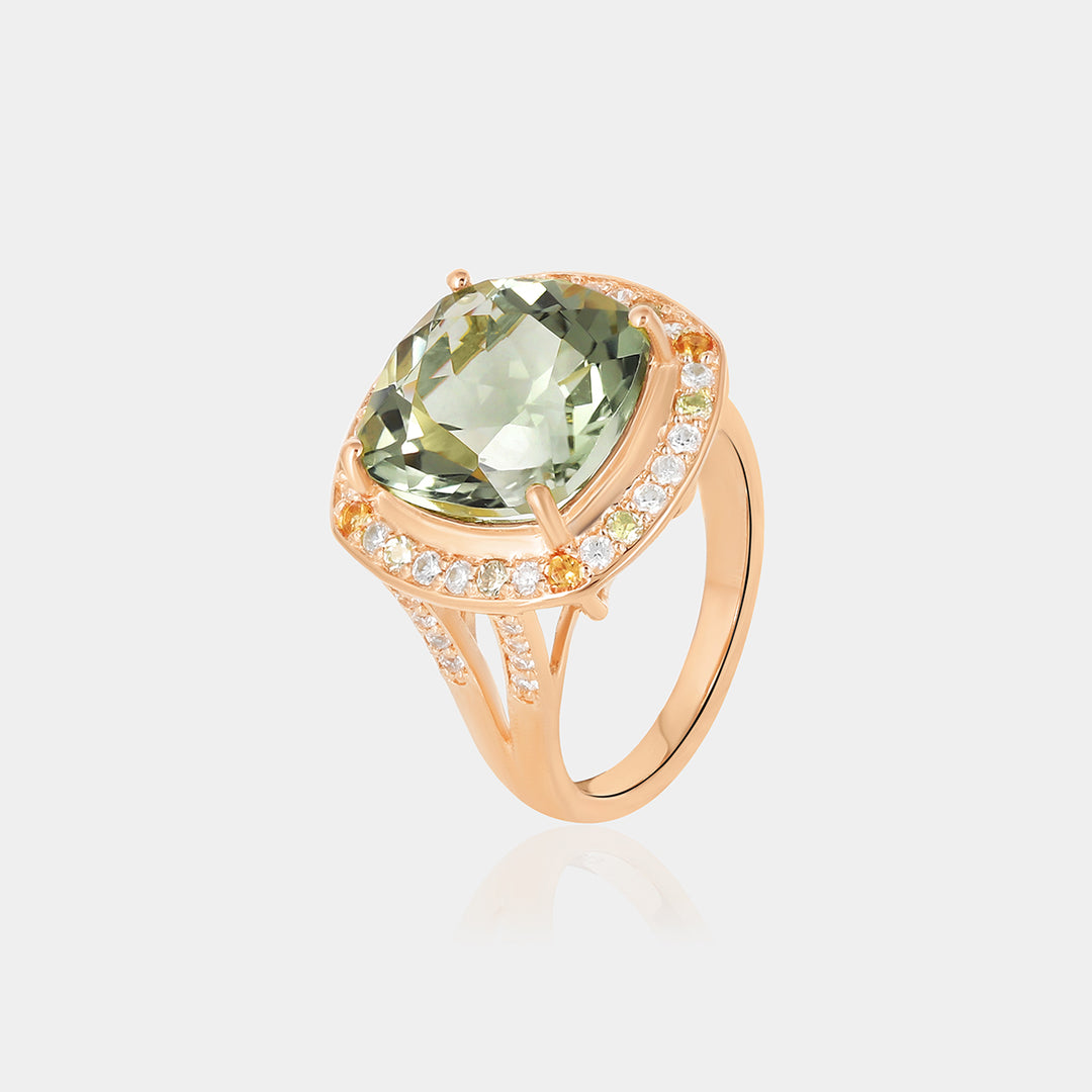 Green Amethyst with Peridot, Citrine and Zircon Silver Ring