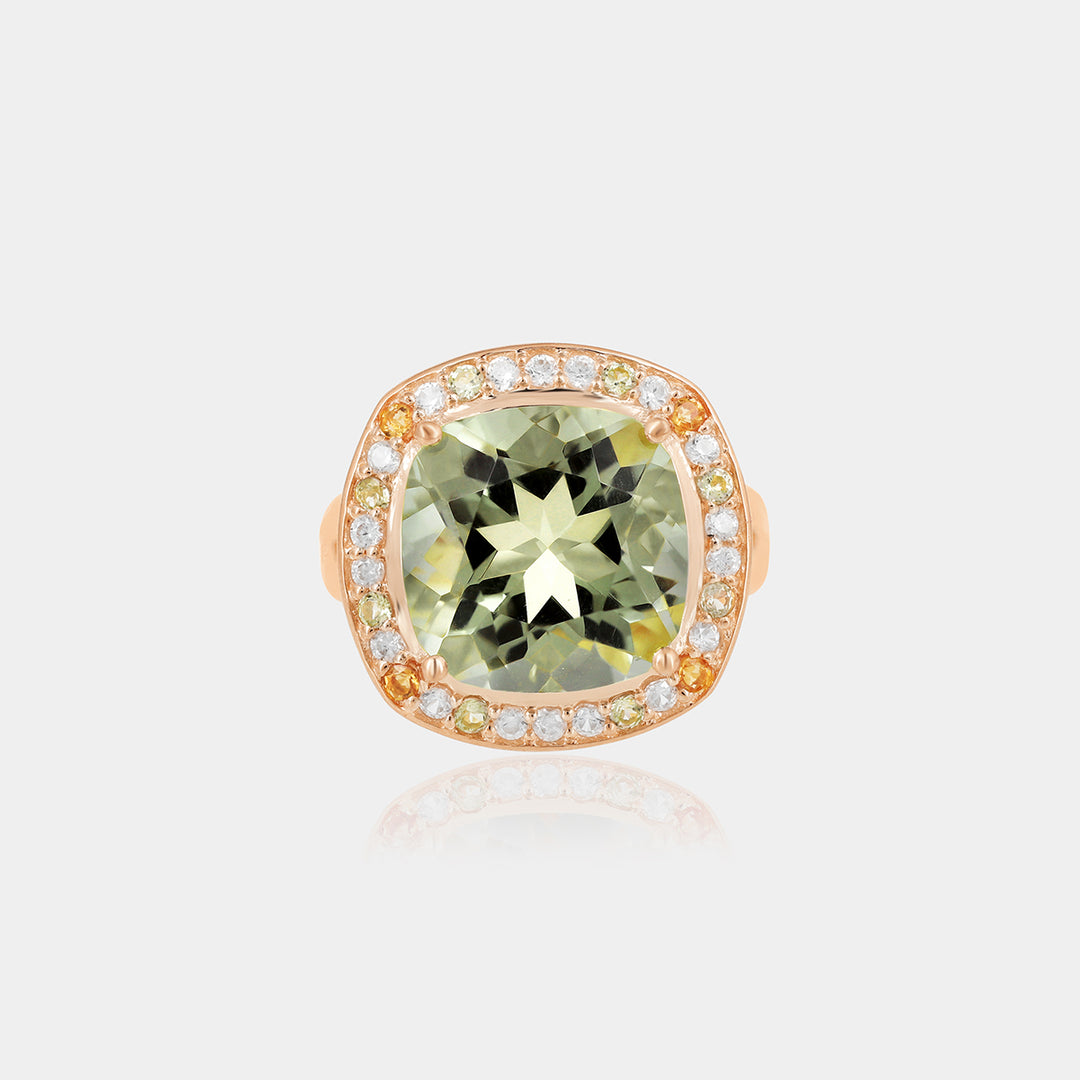 Green Amethyst with Peridot, Citrine and Zircon Silver Ring