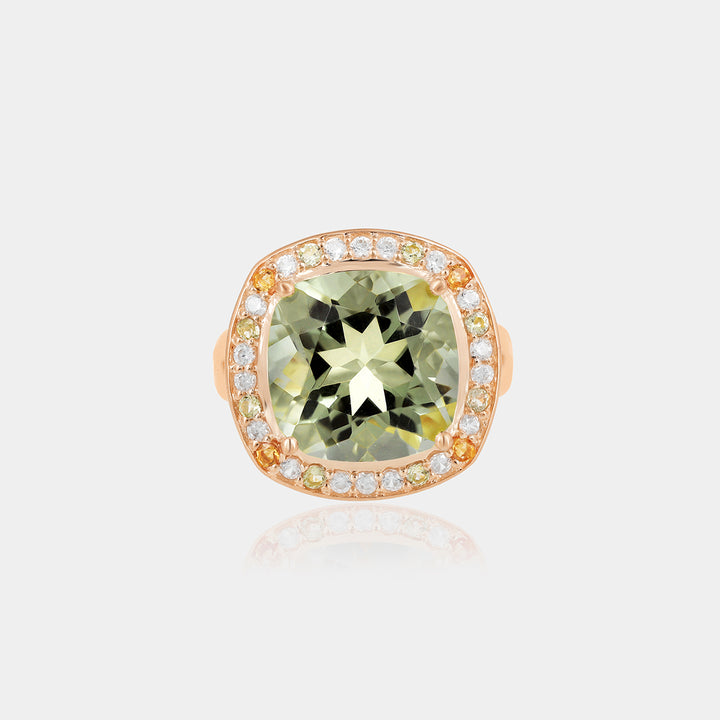 Green Amethyst with Peridot, Citrine and Zircon Silver Ring