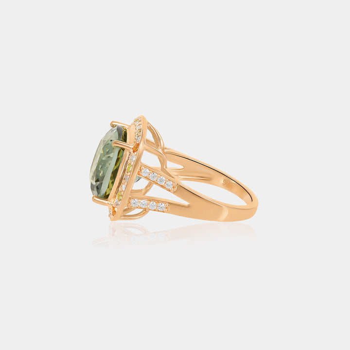 Green Amethyst with Peridot, Citrine and Zircon Silver Ring