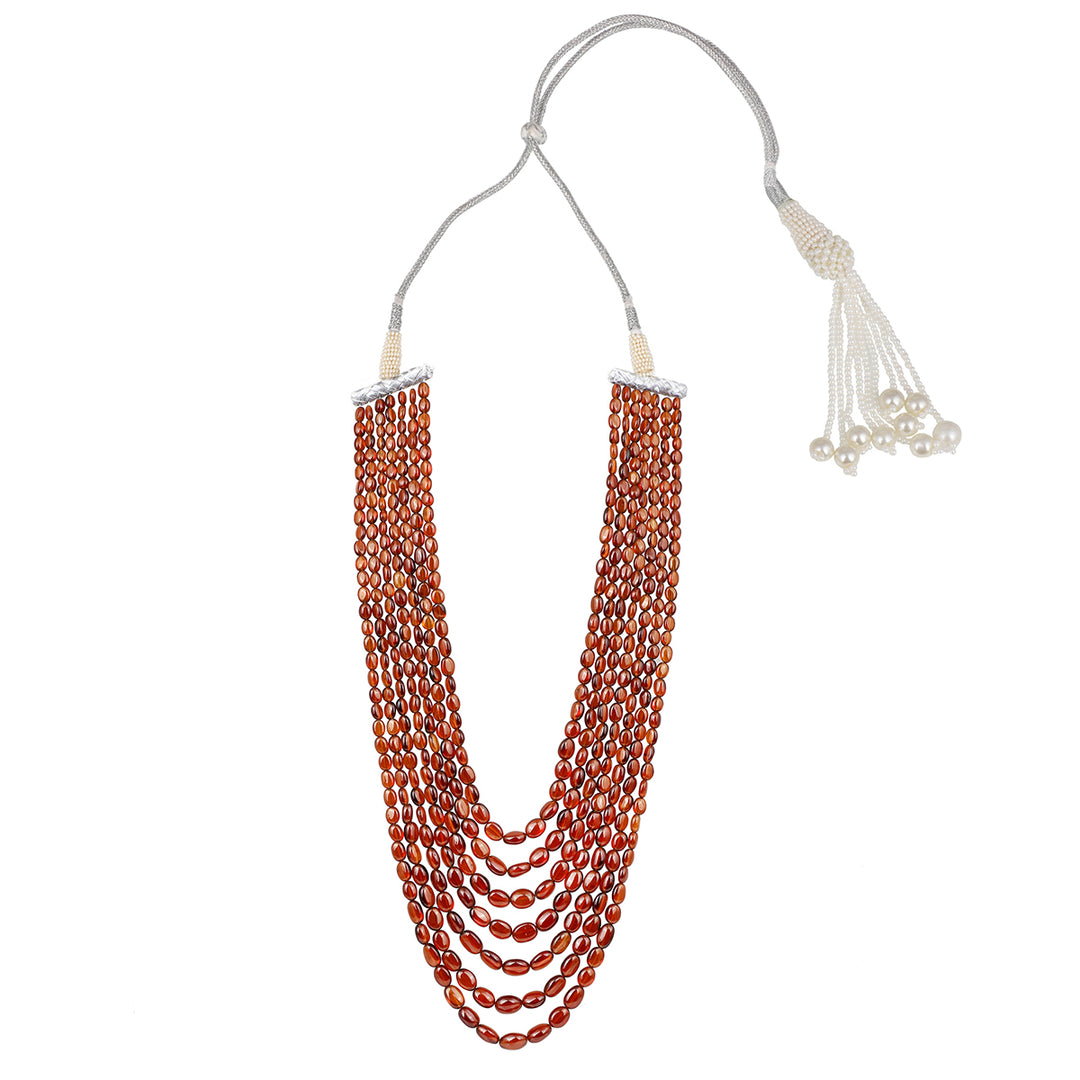 Hessonite Garnet 7 Layer Sarafa Necklace