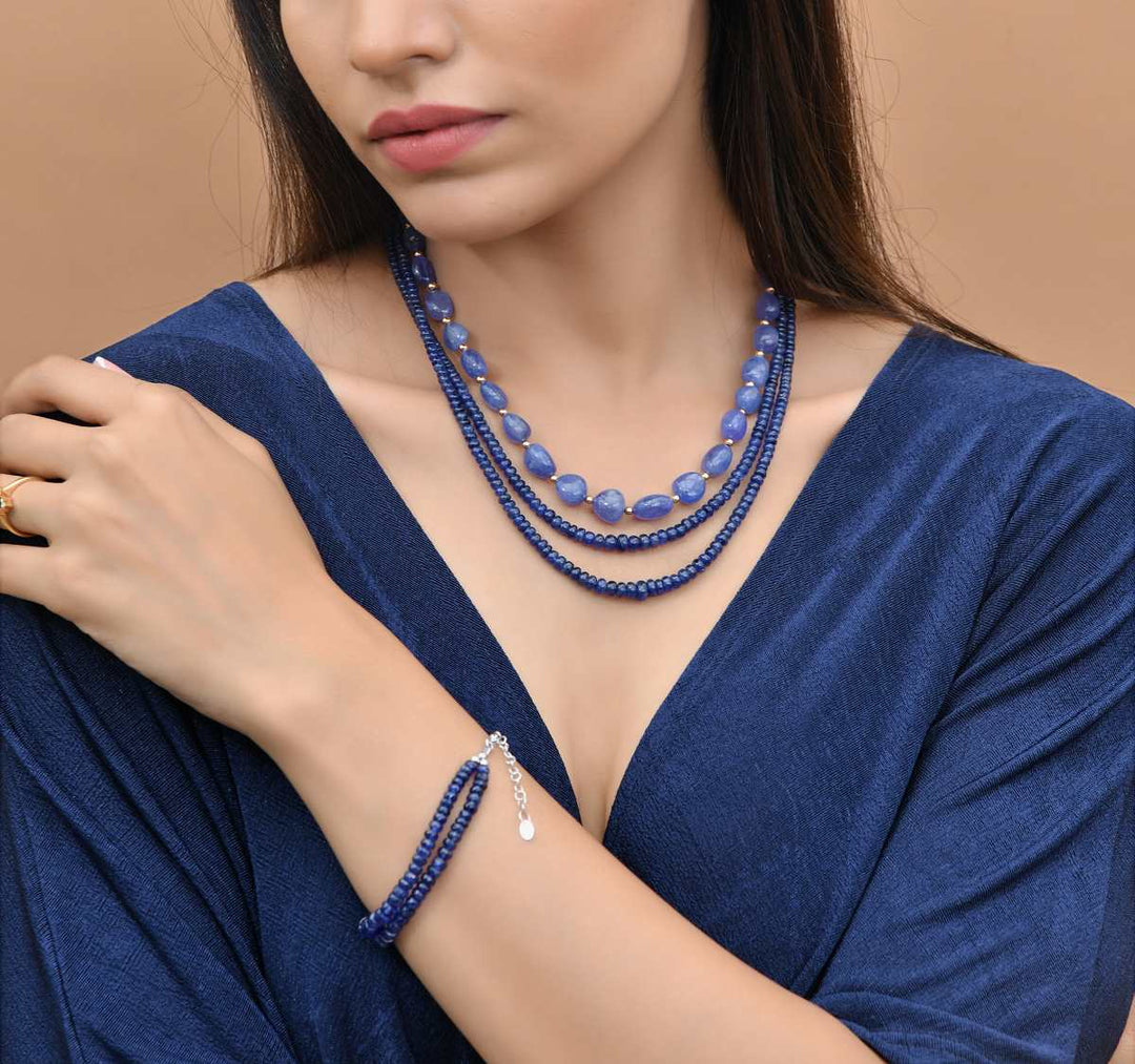 Blue Sapphire Layered Silver Necklace