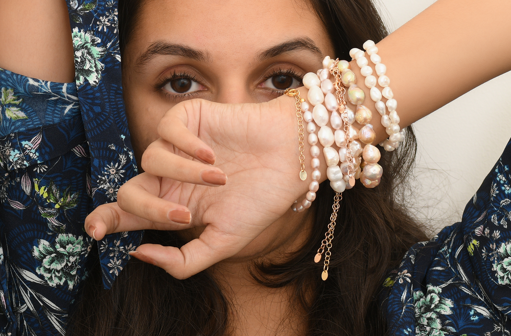 Mystic Pink Pearl Beads Silver Bracelet