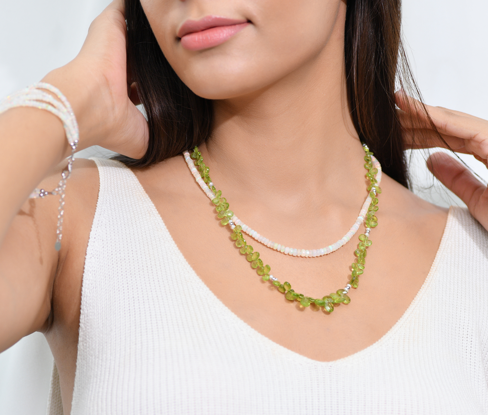 Peridot and Pearl Silver Necklace