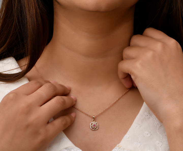 Pink Tourmaline and Topaz Halo Silver Pendant