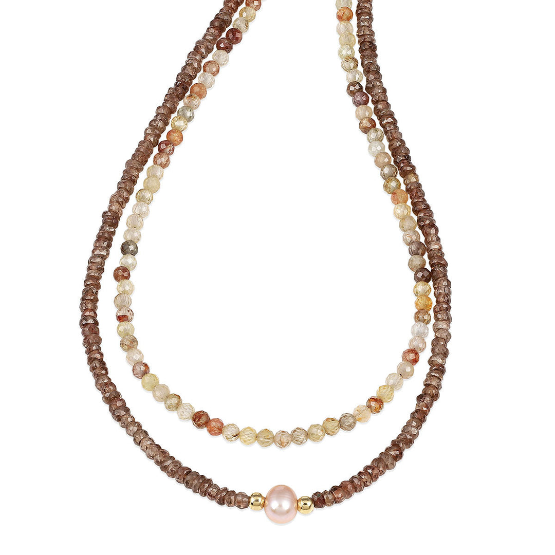 Multi Zircon and Pearl Layered Silver Necklace