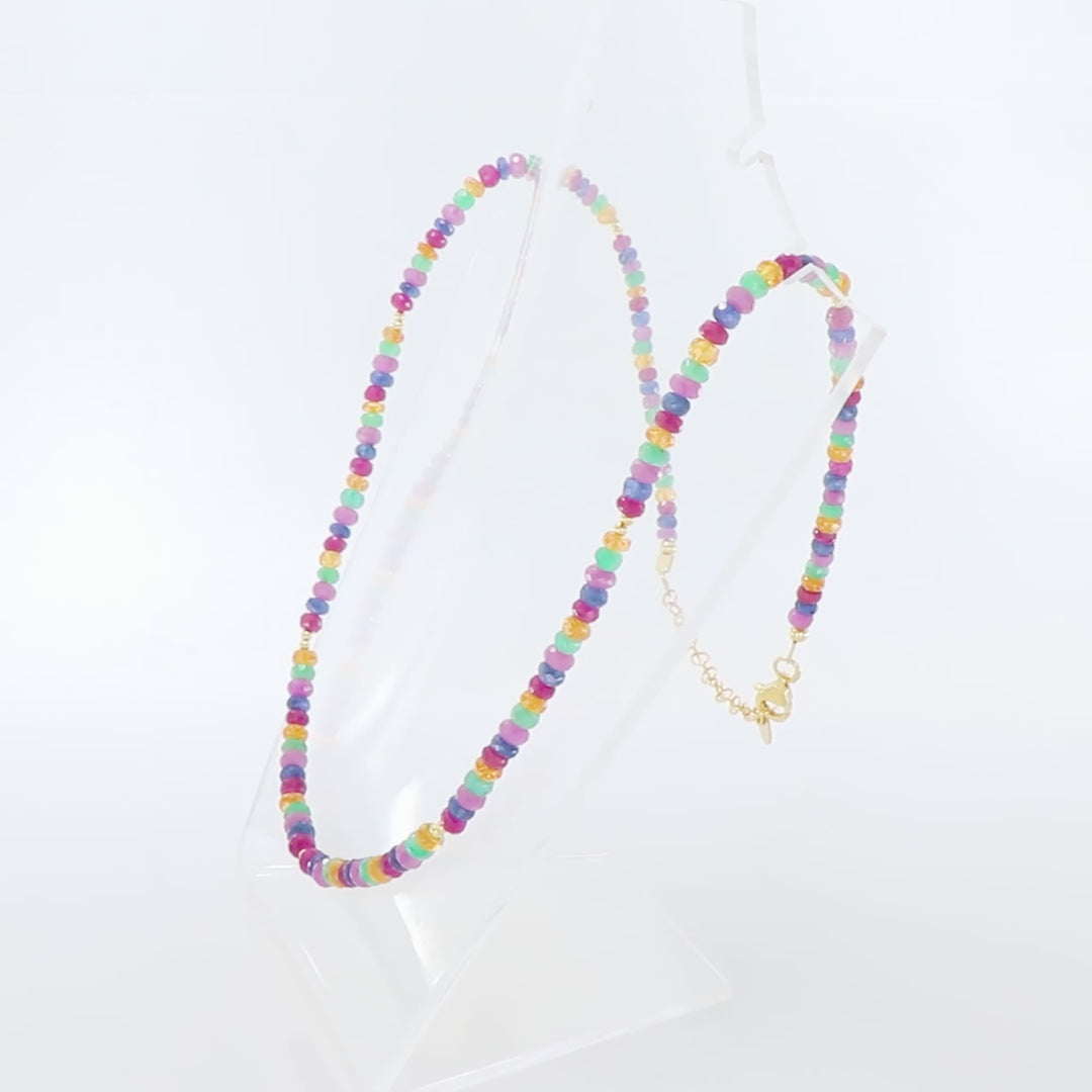 Multi Gemstone Beads Silver Necklace