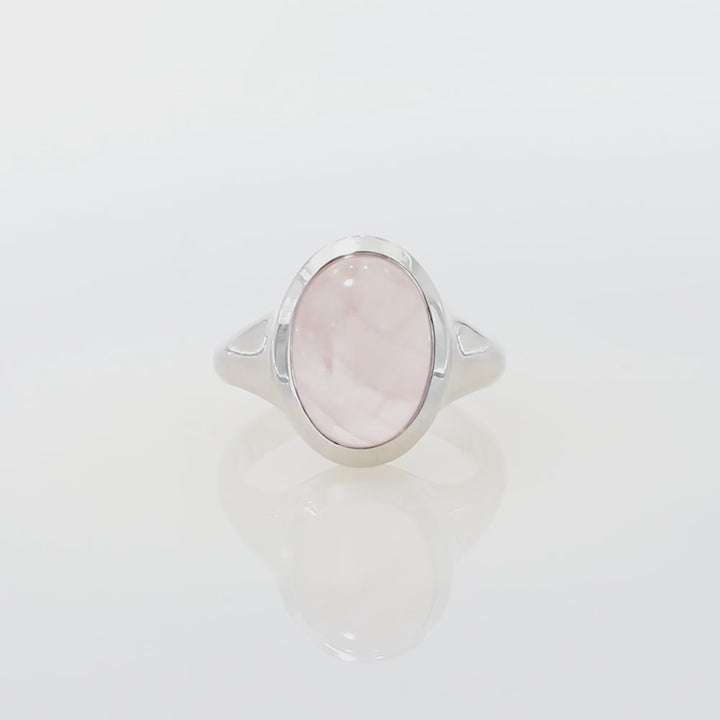 Rose Quartz Oval Cabochon Silver Ring