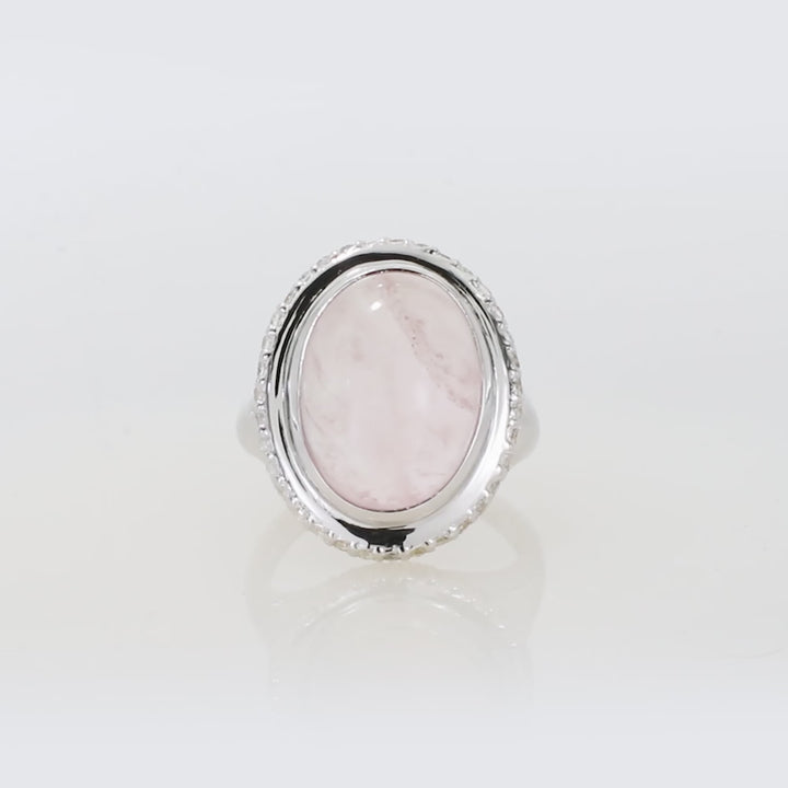 Rose Quartz and White Topaz Silver Ring